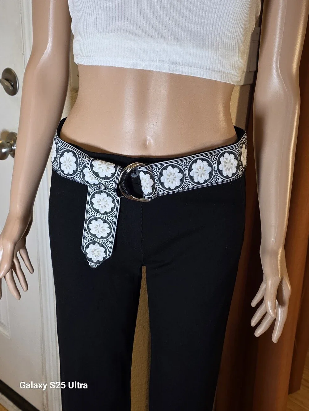 Woven Floral Accent Belt in Black and White